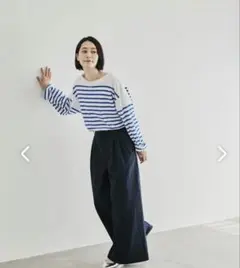 北欧、暮らしの道具店　「気軽に、品よく」シワになりにくいワイドパンツ　紺Sサイズ