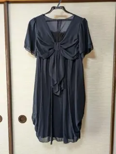 ワンピース 11号 発表会 結婚式 紺色 ネイビー ドレープ 美品