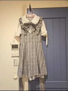 グレー チェック柄 ミニワンピース 半袖