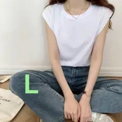 レディース 白 Tシャツ フレンチスリーブ ホワイト シンプル 体型カバー L