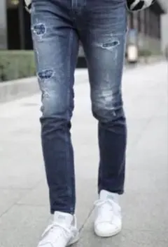 ベイフロー スリム デニム リペア バンダナ柄 ストレッチ bayflow