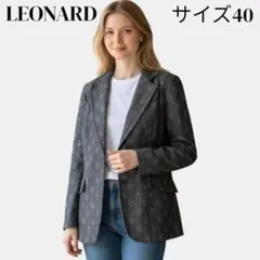 未使用級✨レオナール 絹混シアージャケット ブランドロゴ総柄 黒 M