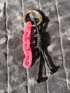 バッグチャーム シンプル ピンク チェーン パラコード スマホストラップ