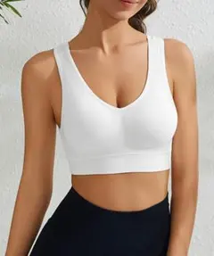 スポーツブラ ノンワイヤー 美胸ヨガブラ スポーツウェア ホワイト M
