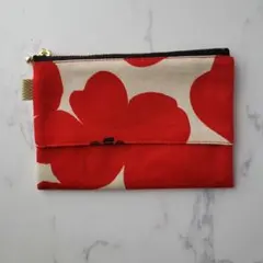 ポケットティッシュポーチS　北欧風赤い花柄