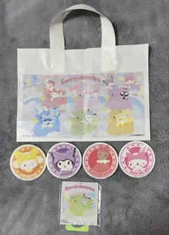 サンリオ/ナムコ　ステッカー4枚&限定ショッパー＆ロッカーキー型コースター