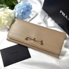 PRADAプラダ 長財布 サフィアーノレザー リボン ロゴ型押しのサムネイル