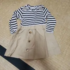 ストライプ柄リボン付きワンピース 90