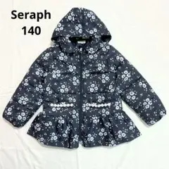 Seraph 花柄フード付き中綿コート 140 ジャケット ネイビー 濃紺