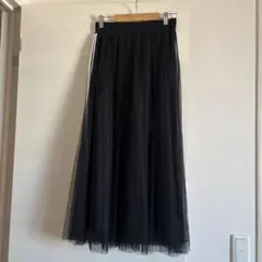 美品　パシオーネ　サイドラインチュールスカート　ブラック