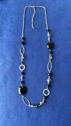 ロングネックレス 黒 ピンク No.26