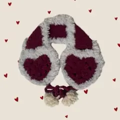 イヤーマフ ハート 耳あて リバーシブル キラキラ ワインレッド 手編み 編み物