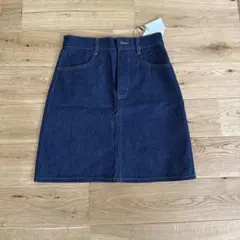 ダークブルー デニム ひざ丈スカート