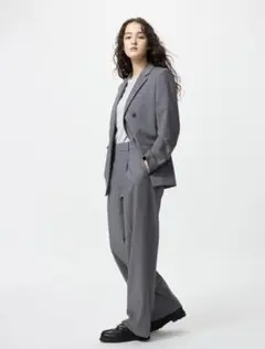 ユニクロ　タックワイドパンツ（丈長め）M グレー　新品未使用タグ付き