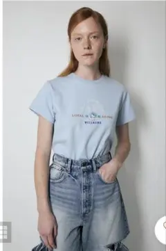 moussy マウジー ライトブルー グラフィックプリント Tシャツ