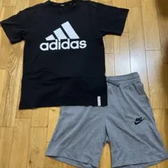 adidas ブラック/ホワイト Tシャツ NIKEグレー　ショートパンツセット