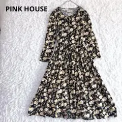 【希少】ピンクハウス ヴィンテージ ロングワンピース 薔薇 花柄 肩パッド 黒