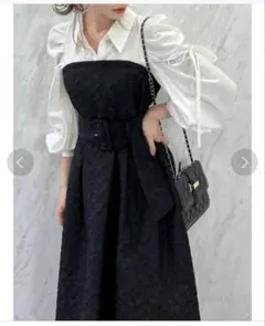 美品✨dazzlin ダズリン ブラウスレイヤードジャガードワンピース 黒 S