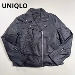 XLサイズ UNIQLO ライダースジャケット 合皮 黒 ダブル レディース