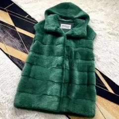 近年人気モデル 未使用級 ミンク ファーコート 横段/軽量 毛皮 ベスト フード
