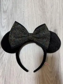 ディズニー ミニー　カチューシャ　キラキラ ドット スパンコール 黒