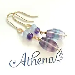 天然石フローライトロングピアス