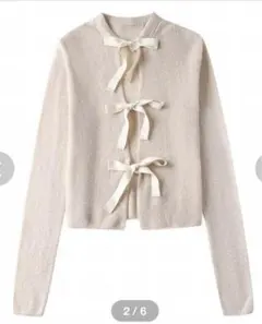 ZARA リボンニットカーディガン パウダーピンク L