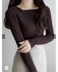 新品タグ付き　スクエアネックリブニットトップス[rut072]