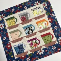 パッチワーク　タペストリー コーヒーカップ