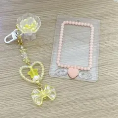 桃色レジンチェキケース＆パインパフェハートビーズチャーム