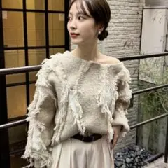 ミスティック　ニット　セーター　長袖　フリンジデザイン ゆったり　個性的　 F