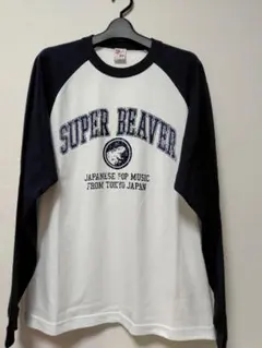 スーパービーバーロンTシャツ　Мサイズ ホワイト&ネイビー