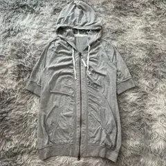 美品✨【asknowas】グレー フーディ半袖パーカー ロング ビッグシルエットのサムネイル