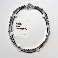 シルバービーズネックレス　ブラック　ハートモチーフ