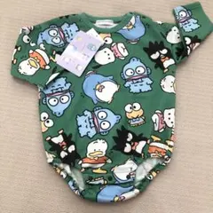 80cm はぴだんぶいロンパース長袖グリーン総柄　ハンギョドン　新品