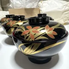 会津塗　特選漆器　お吸物椀揃　5客組　木箱入り　吾妻吸物椀　ラン