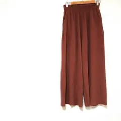 ブラウン プリーツ ワイドパンツ　XL ウエストゴム　伸縮性　カジュアル