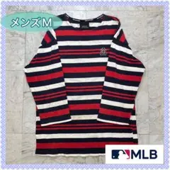 セール中　MLB　ラグランＴ　メンズ　Ｍ　ボーダー　刺繡ロゴ　レッド　ネイビー