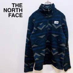 【人気】ノースフェイス 刺繍ロゴ 総柄 袖ポケット ハーフジップ フリース