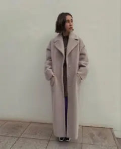 ナノユニバース 西川ダウン ノーカラーウールコート ベージュ 38サイズ 