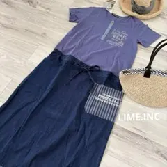 新品タグ付LIME.INC 切替ワンピース　M ブルー