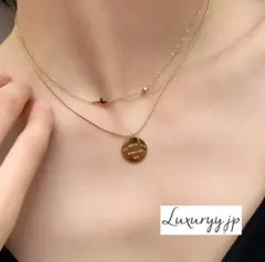 サージカルステン ラスト 2連ゴールド ネックレス 【大人気】コイン✨ジルコニア