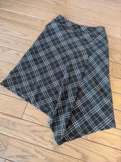 【ELLE PLANET】チェック柄フレアスカート 黒×白 約72cm