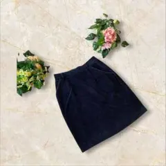 膝丈スカート　タイト　ネイビー　ウエストゴム　コーデュロイ　厚手　フリーサイズ