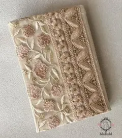 MaEuMインド刺繍リボンブックカバー片側調整タイプ【pink beige1】