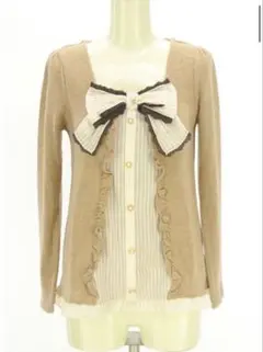 axes femme リボン付きレイヤード風ニットトップス
