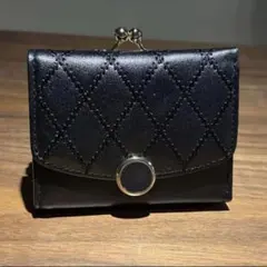 【新品未使用】黒 キルティング 三つ折り財布 がま口財布