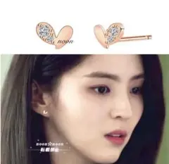 ハートピアス 小ぶり キラキラ ピンクゴールド 韓国 ハンソヒ着用