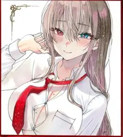 ミニ色紙】オッドアイ女の子 手描きイラスト オリジナルイラスト アナログイラスト