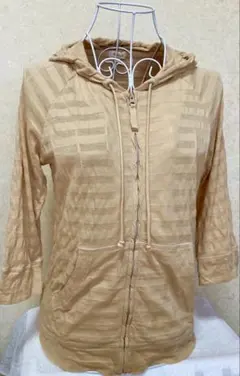 未使用　ラグラン袖ベージュ ジップアップパーカー 綿100%